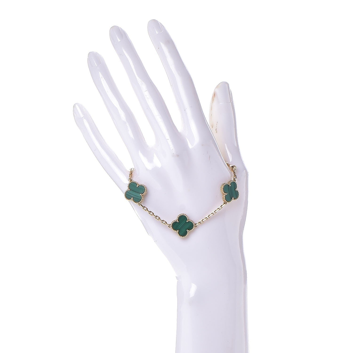 Van Cleef & Arpels 18K Yellow Gold Malachite 5 Motifs Vintage Alhambra Bracelet 2 of 5
