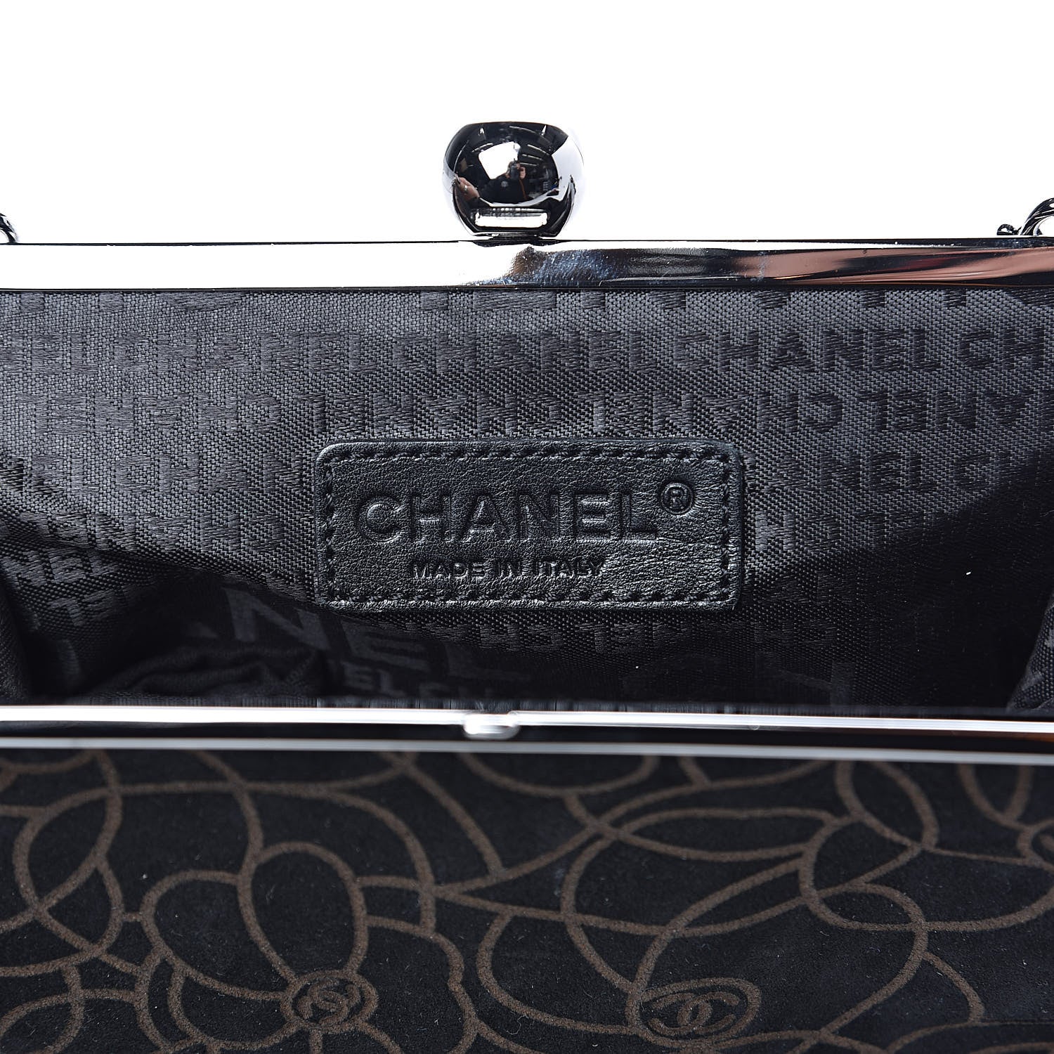 Chanel Suede Camellia Embossed Clutch Bag Black 6 of 9