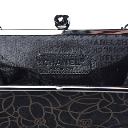 Chanel Suede Camellia Embossed Clutch Bag Black 6 of 9