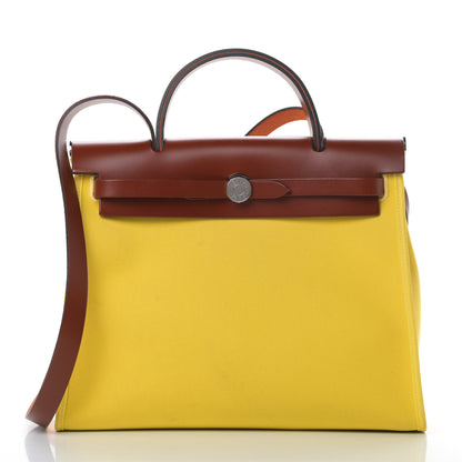 Hermes Vache Hunter Toile Herbag Zip 31 PM Lime Rouge H 3 of 15