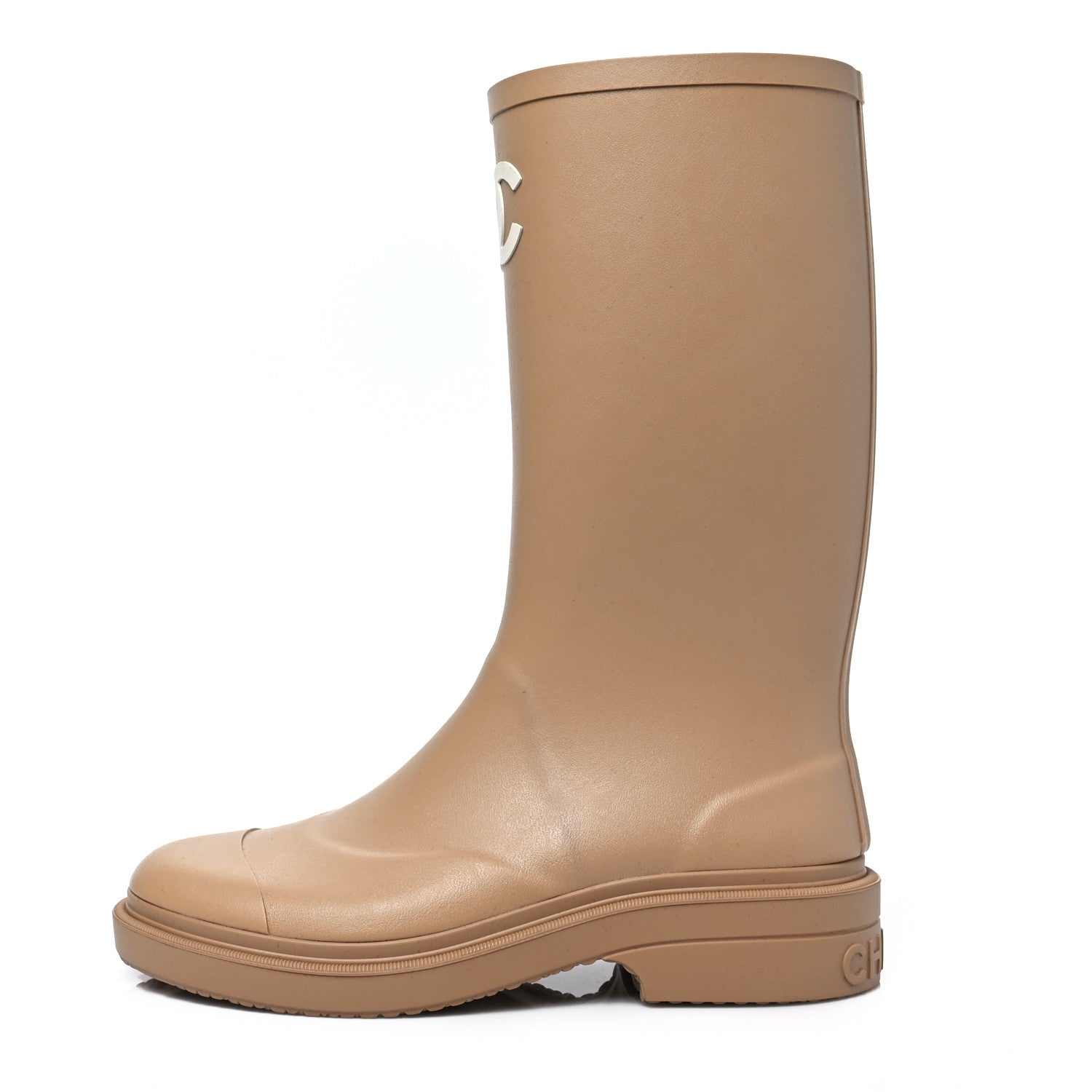 Chanel Caoutchouk CC High Boots 38 Beige 1 of 8