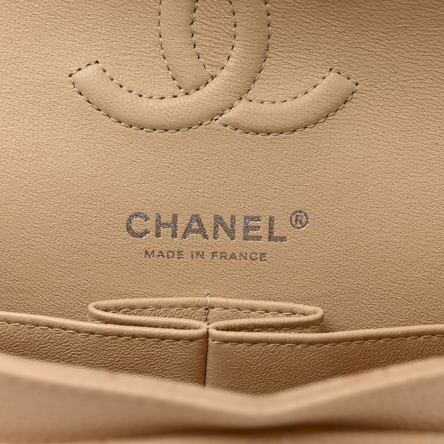 Caviar Quilted Small Double Flap Beige