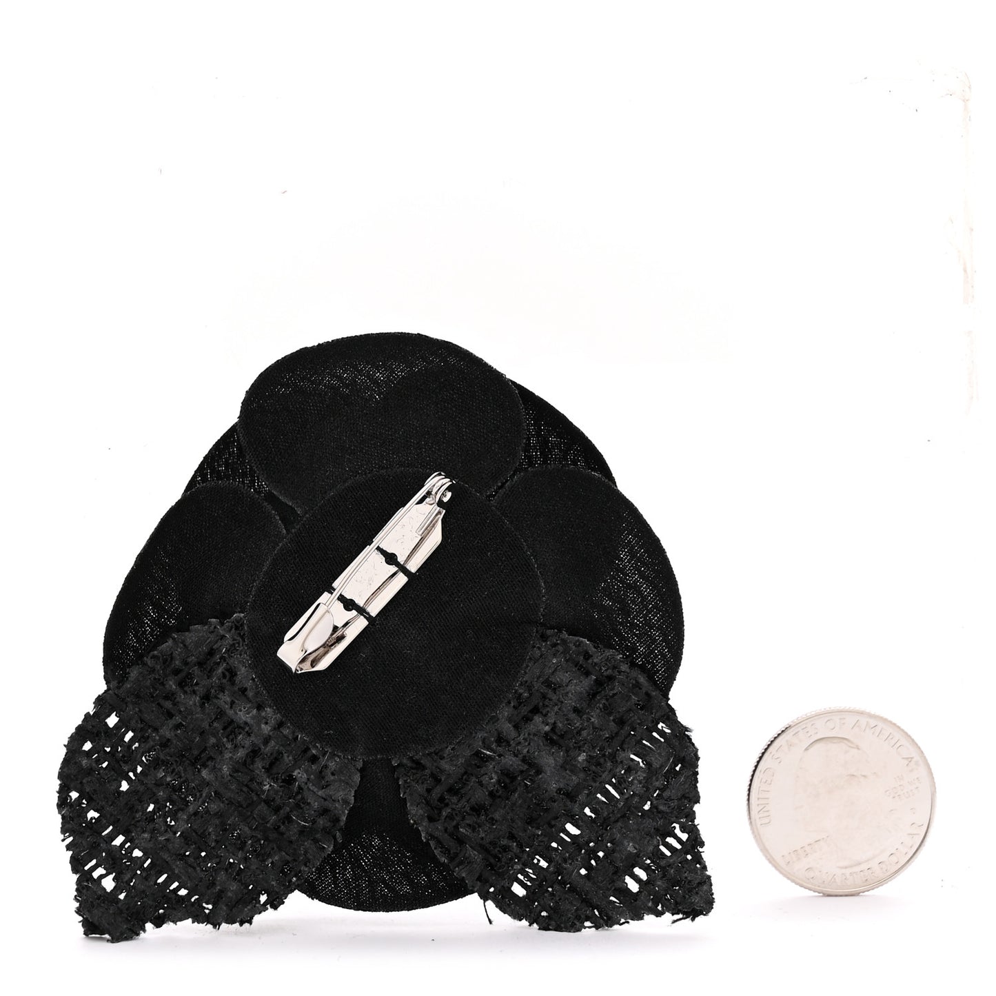 Tweed Camellia Pin Brooch Black