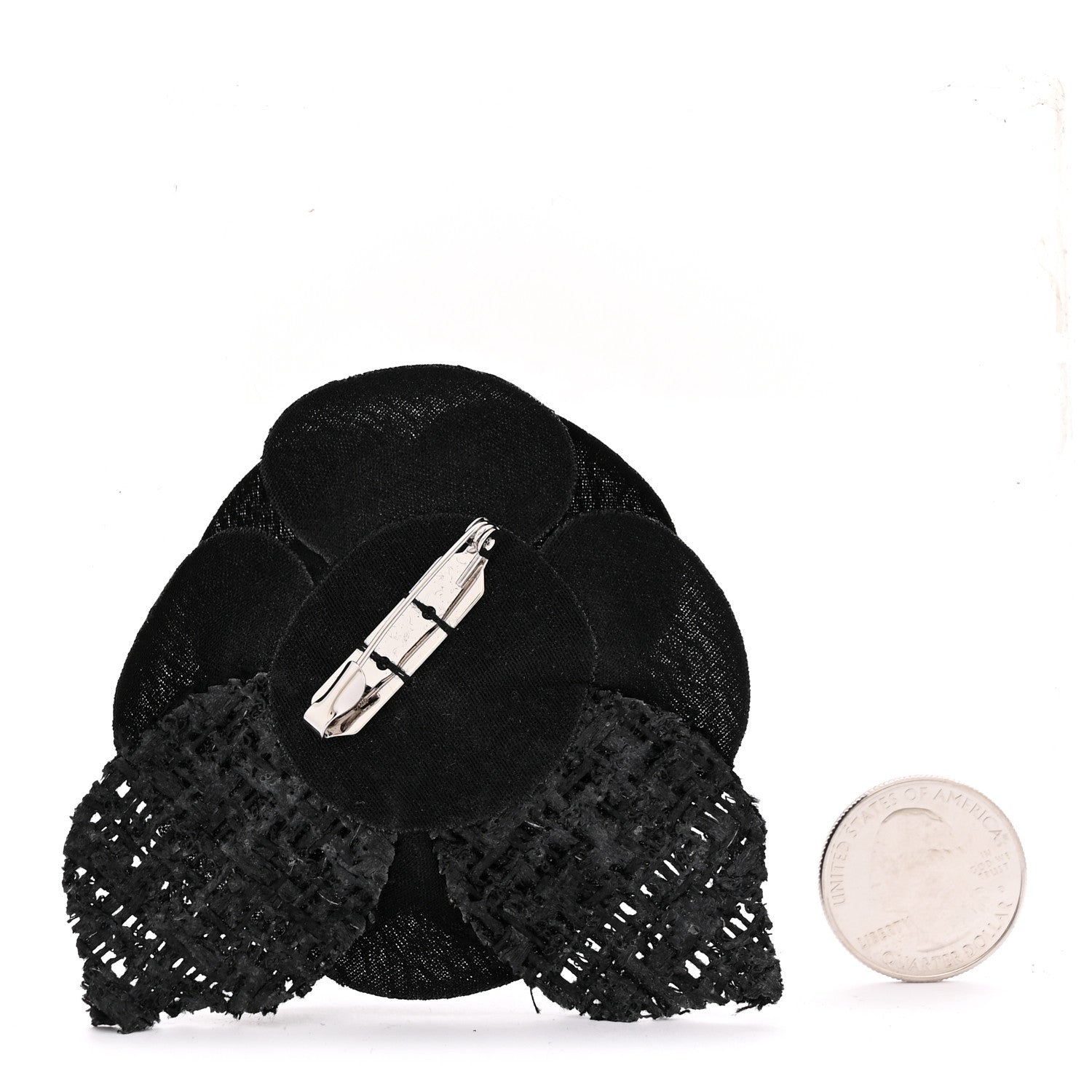 Chanel Tweed Camellia Pin Brooch Black 2 of 3