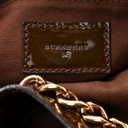 Burberry Patent House Check Chain Hobo Brown 10 of 19