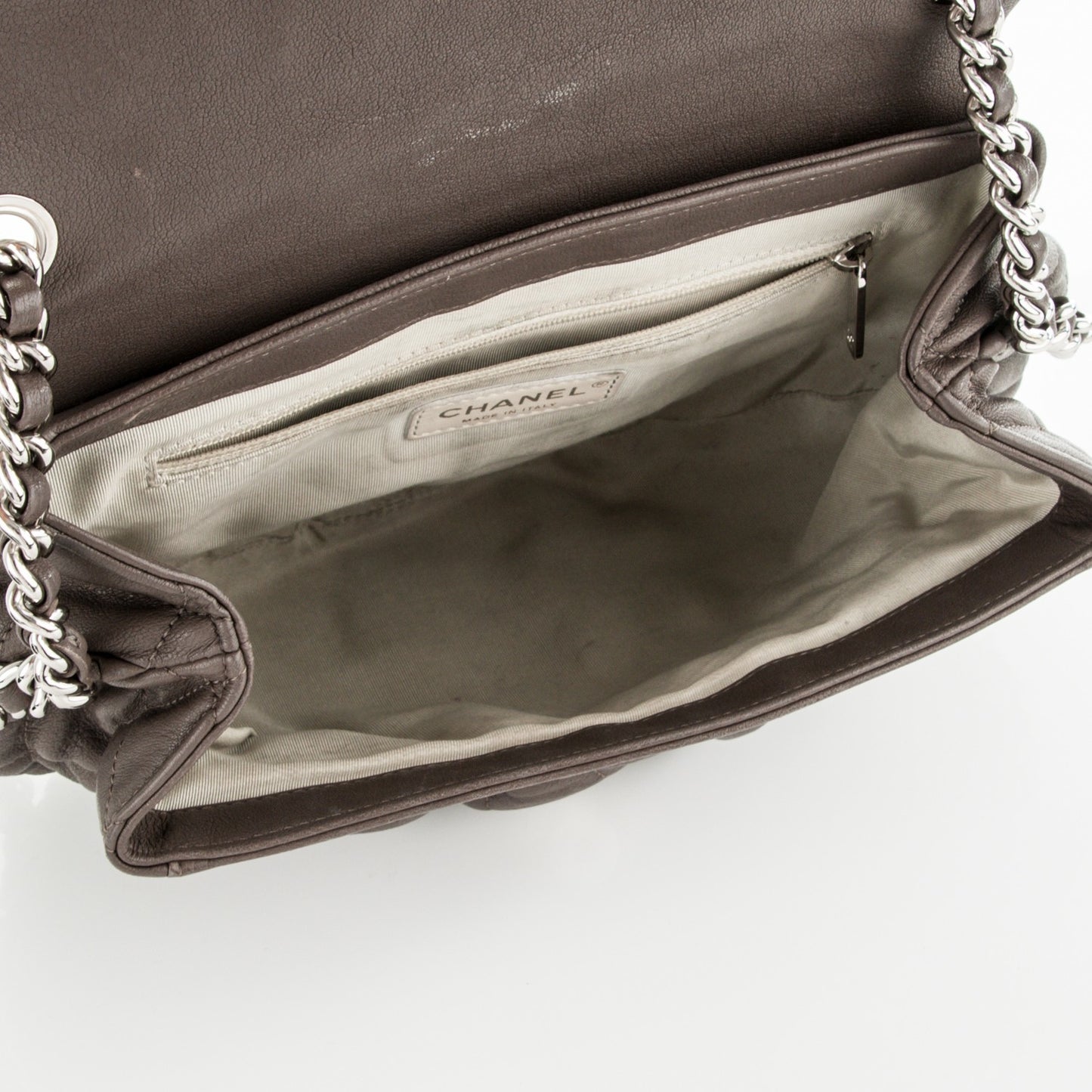 Washed Lambskin Quilted Medium Chain Around Messenger Taupe