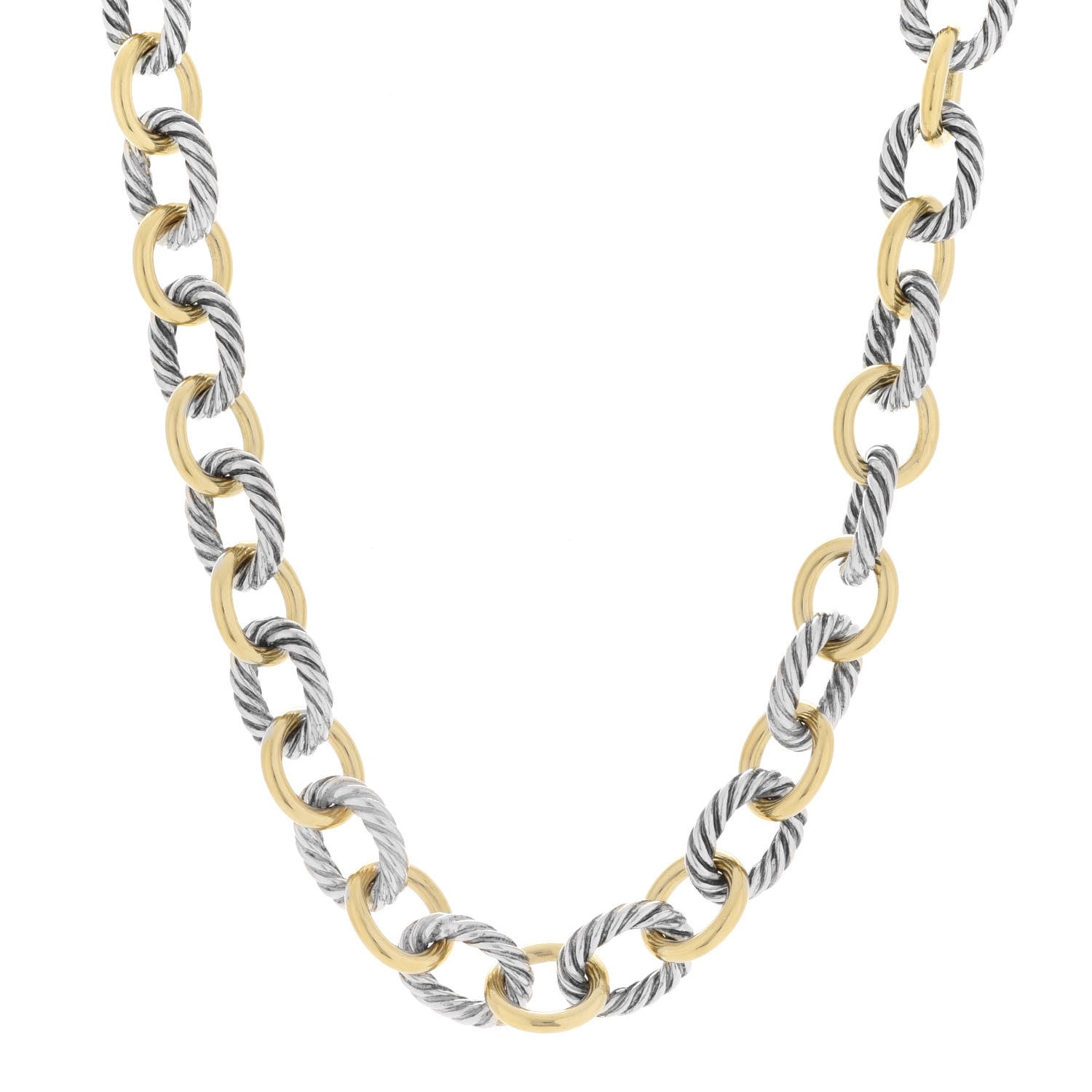 David Yurman Sterling Silver 18K Yellow Gold 12mm Large Oval Link Necklace 1 of 5