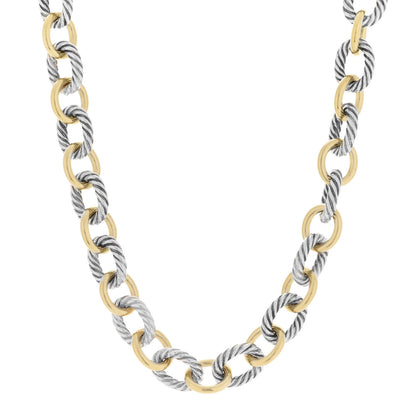 David Yurman Sterling Silver 18K Yellow Gold 12mm Large Oval Link Necklace 1 of 5