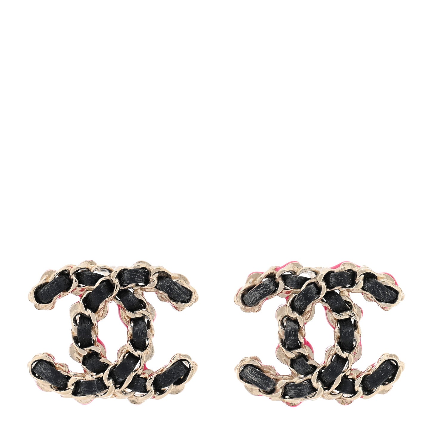 Lambskin CC Chain Earrings Black Gold Pink