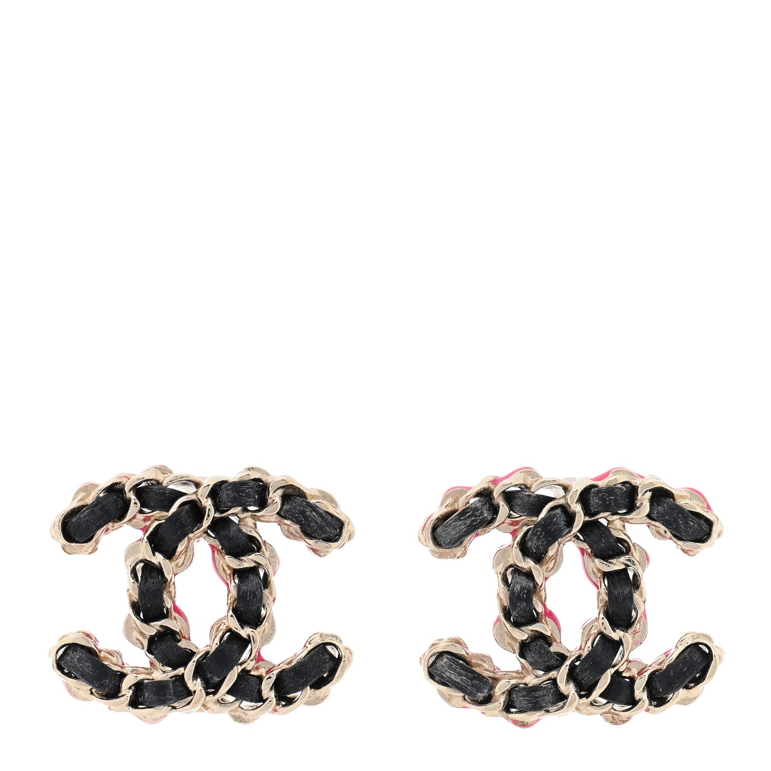Chanel Lambskin CC Chain Earrings Black Gold Pink 1 of 4