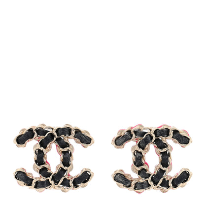Chanel Lambskin CC Chain Earrings Black Gold Pink 1 of 4