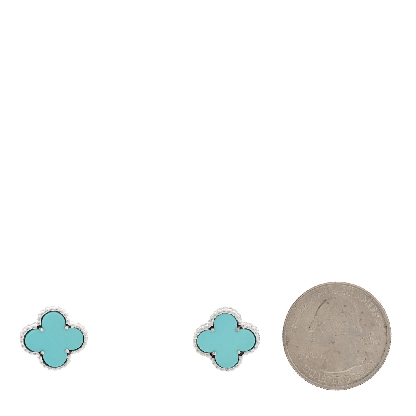 18K White Gold Turquoise Vintage Alhambra Earrings