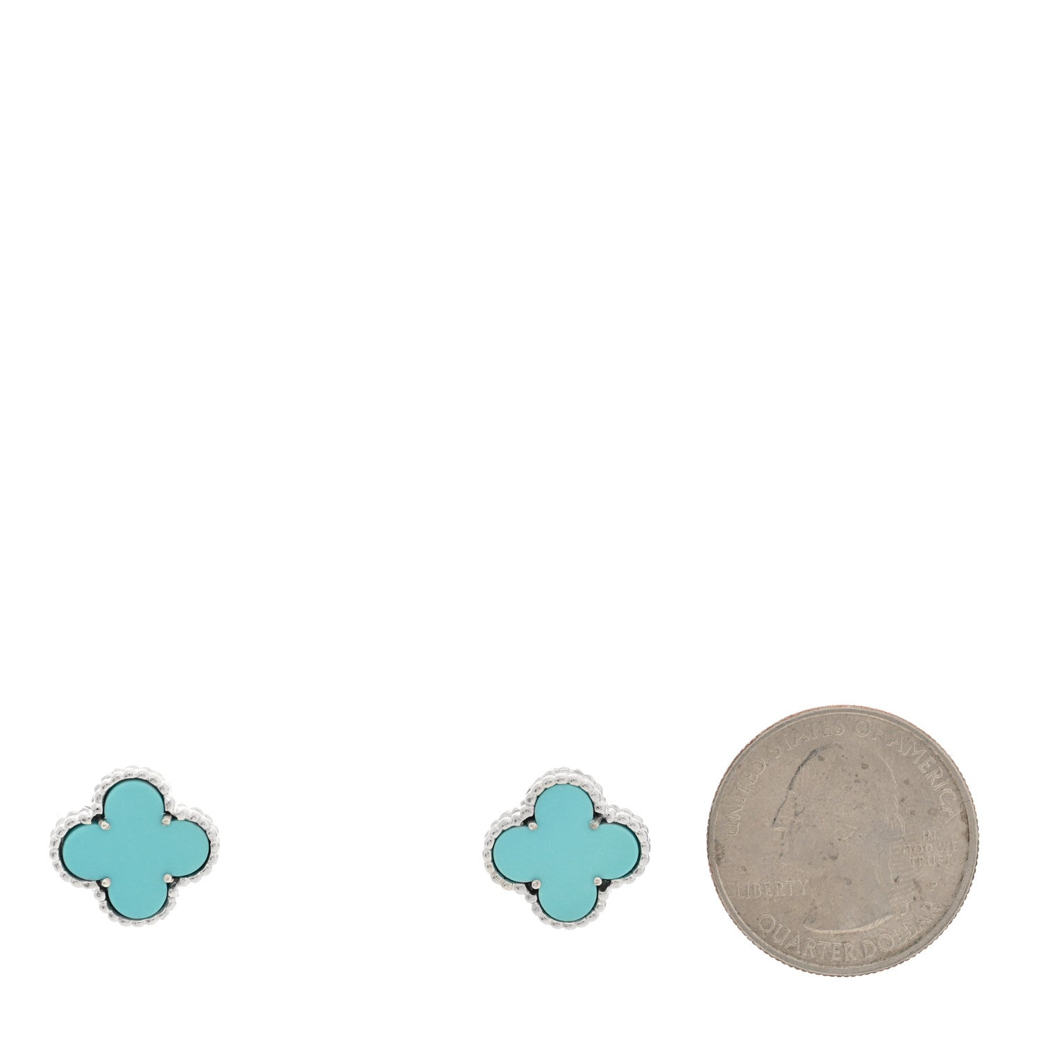 Van Cleef & Arpels 18K White Gold Turquoise Vintage Alhambra Earrings 2 of 5