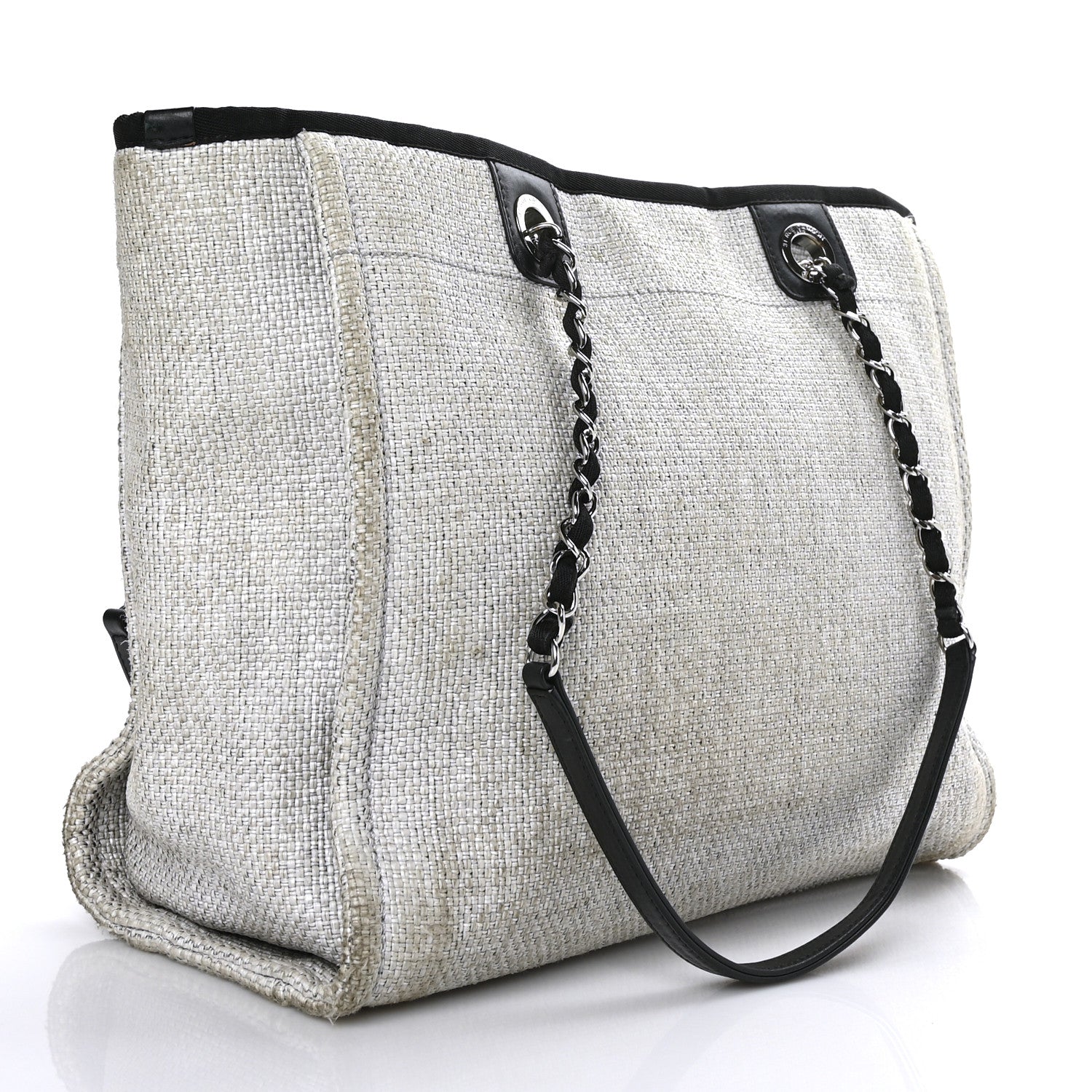 Chanel Woven Straw Raffia Small Deauville Tote Grey 2 of 12
