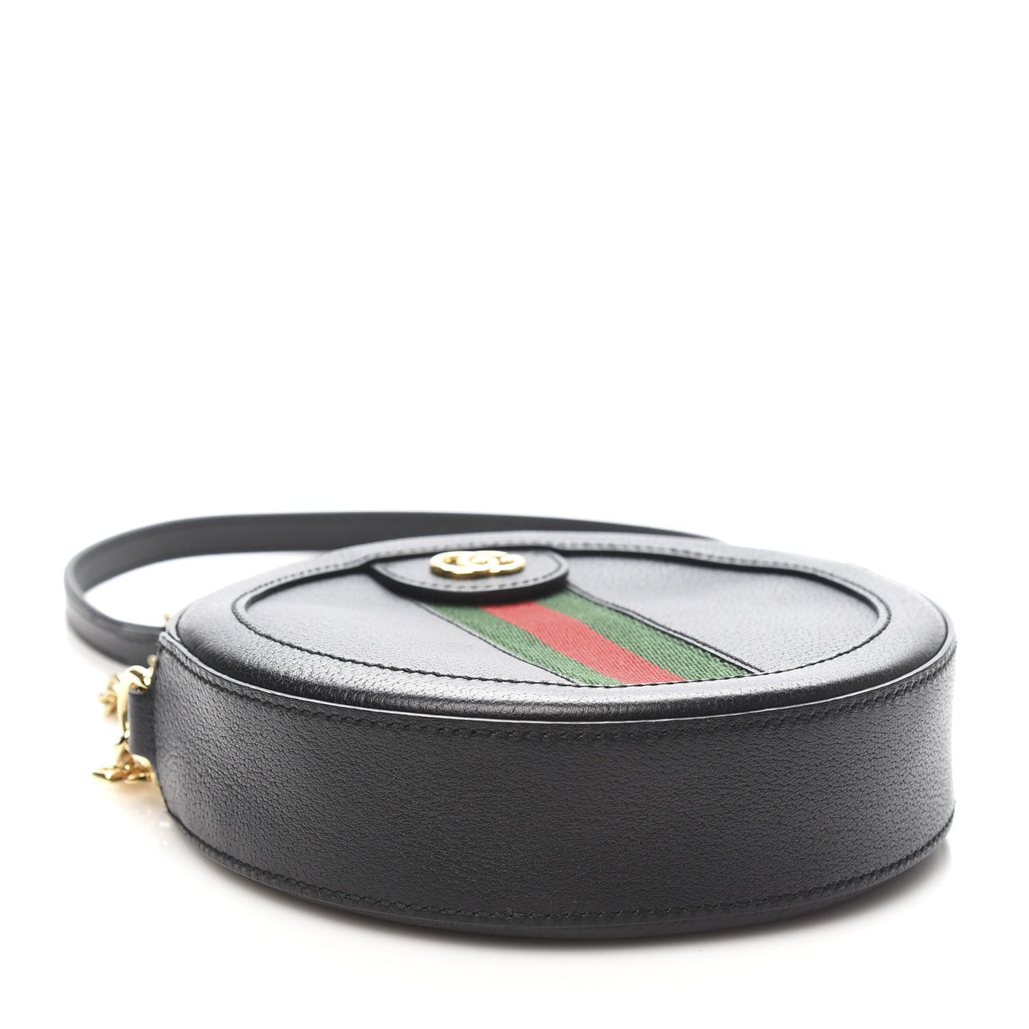 Grained Calfskin Web Mini Ophidia Round Shoulder Bag Black