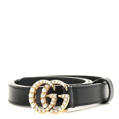 Gucci Calfskin Pearl Double G 20mm Belt Black Cream 1 of 5