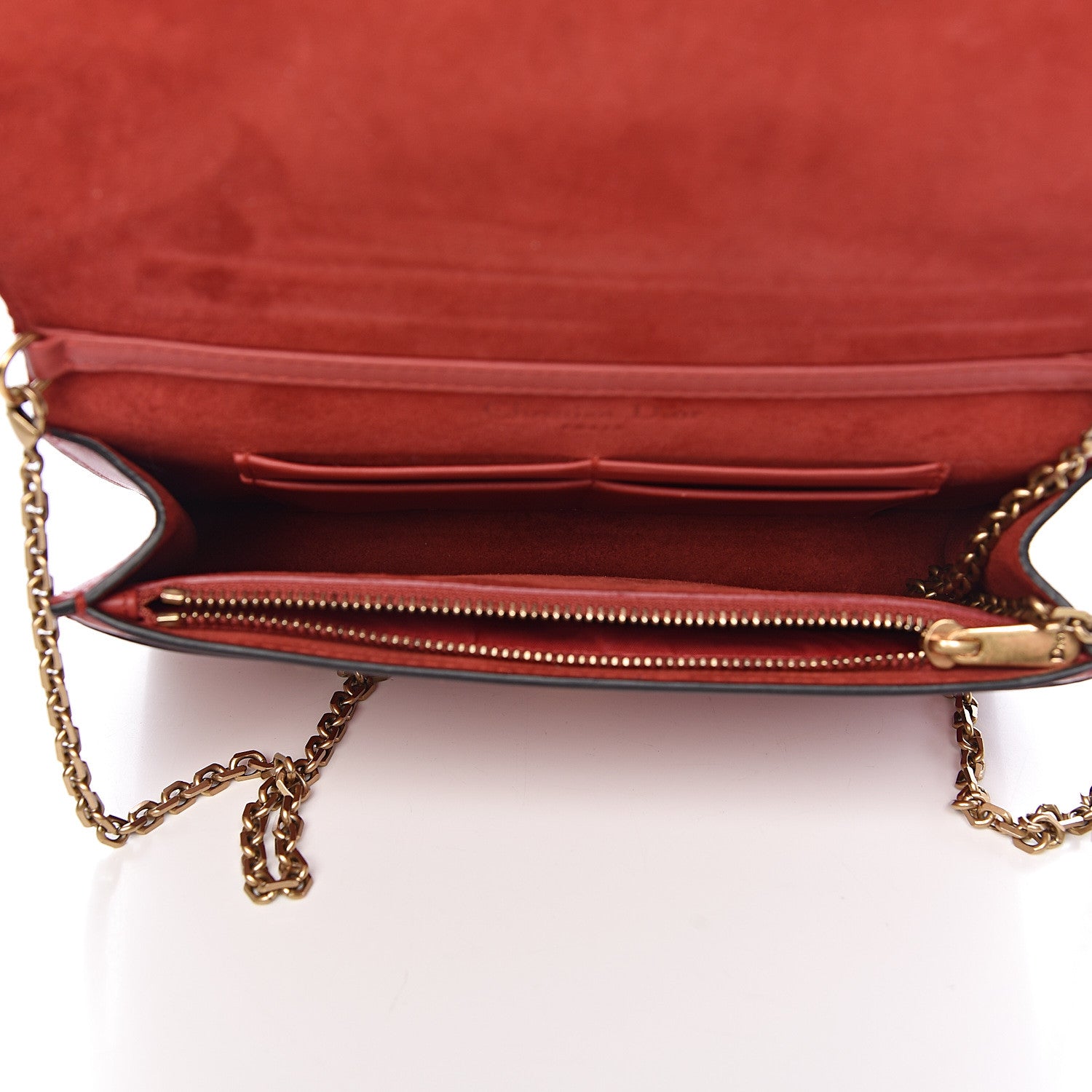 Christian Dior Calfskin Embossed Stars Wallet on Chain Rouge Gold 5 of 10