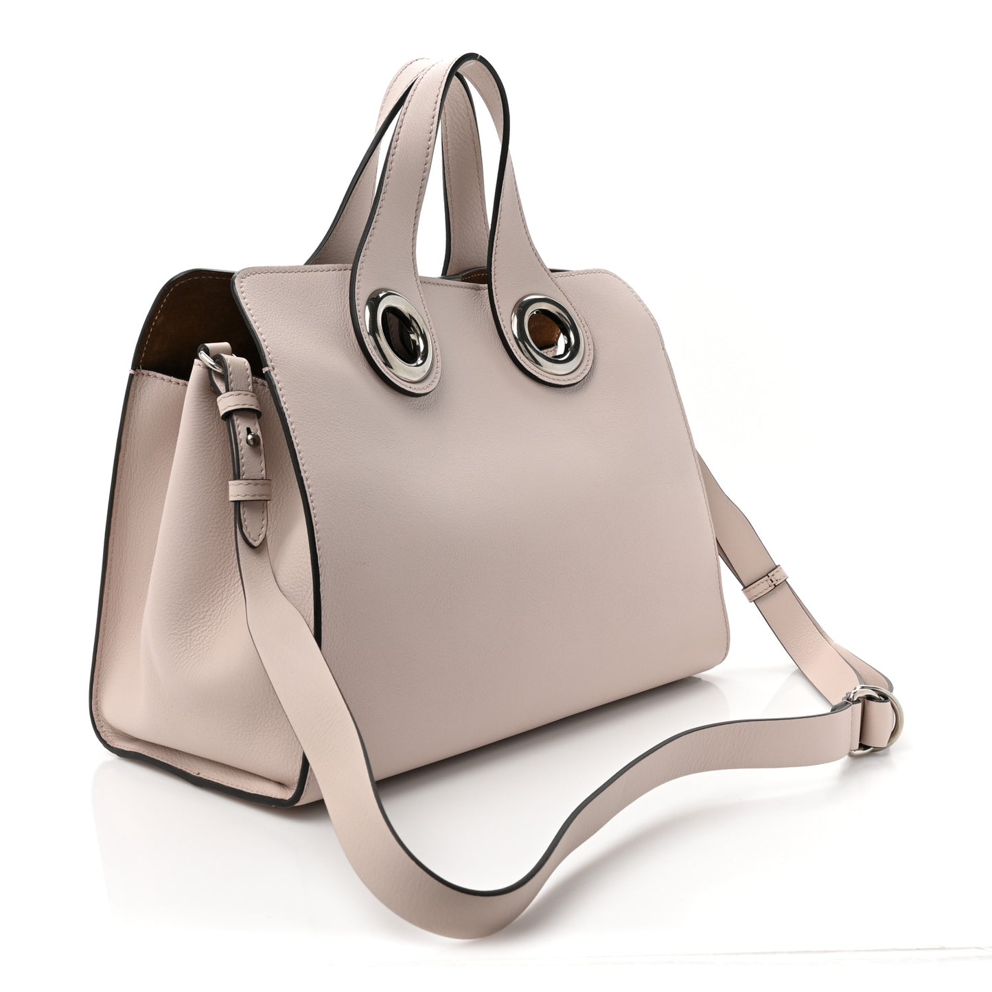 Smooth Calfskin Small Grommet Embossed Crest Bag Chalk Pink