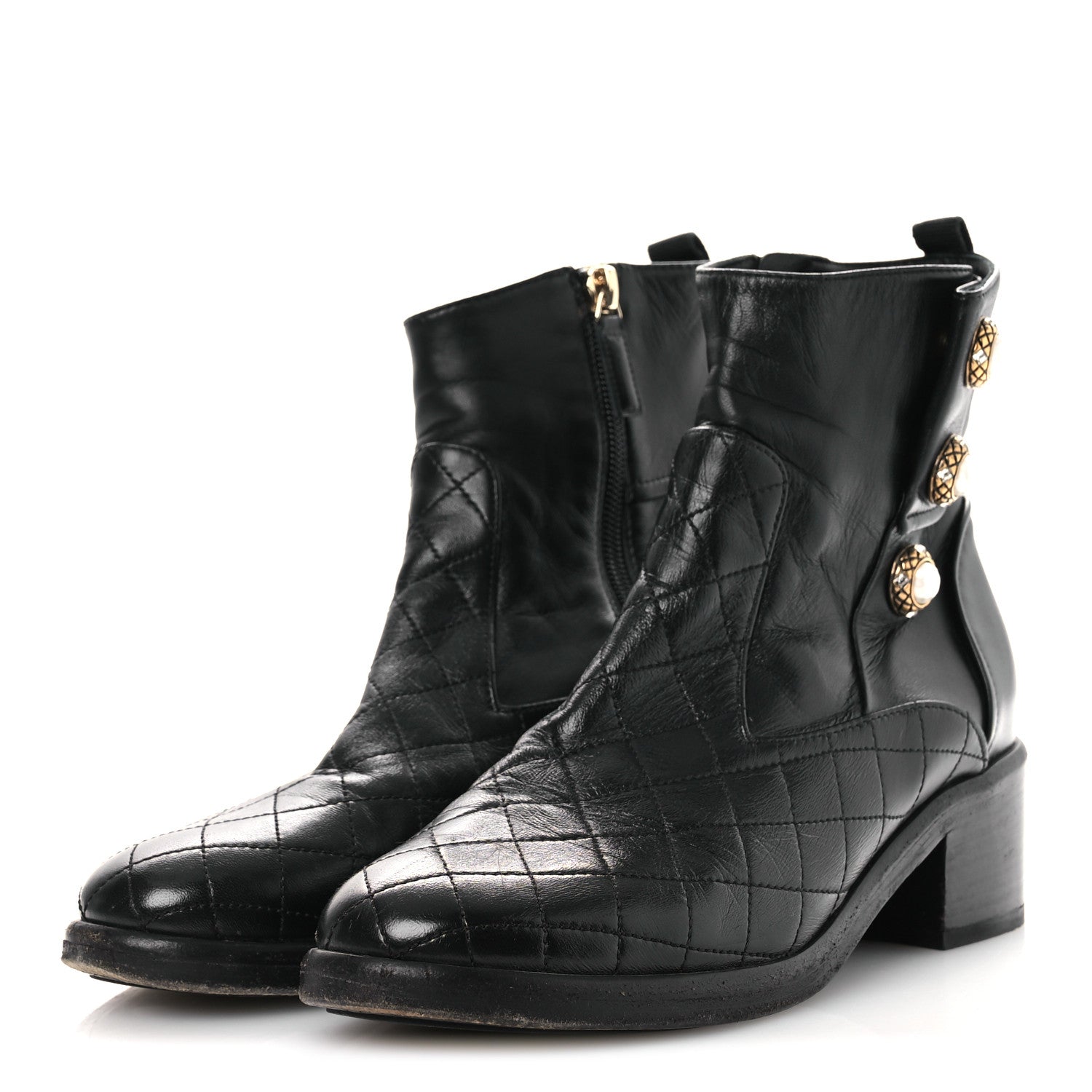 Chanel Lambskin Pearl Short Boots 38.5 Black 4 of 13