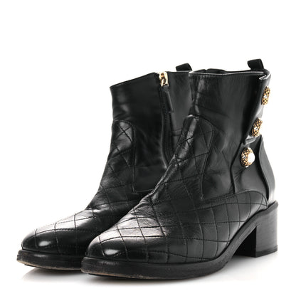 Chanel Lambskin Pearl Short Boots 38.5 Black 4 of 13