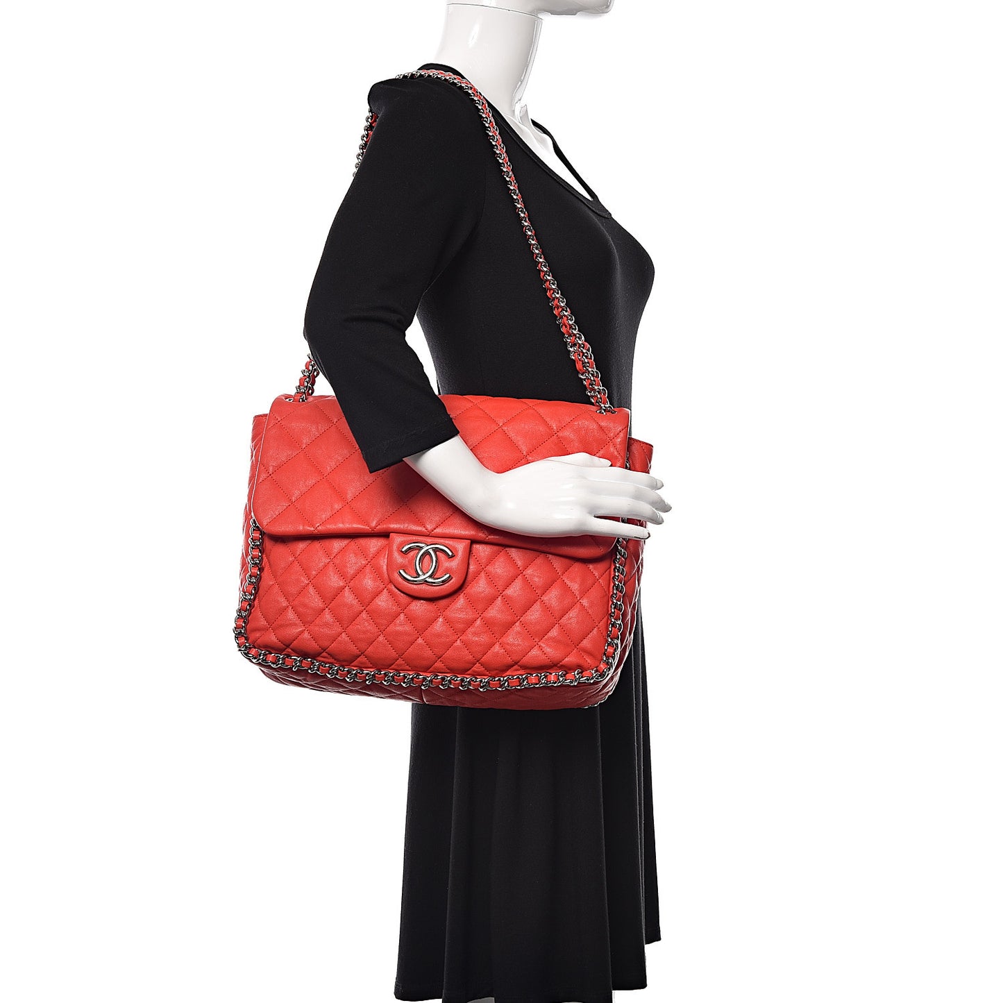 Washed Lambskin Quilted Maxi Chain Around Flap Red