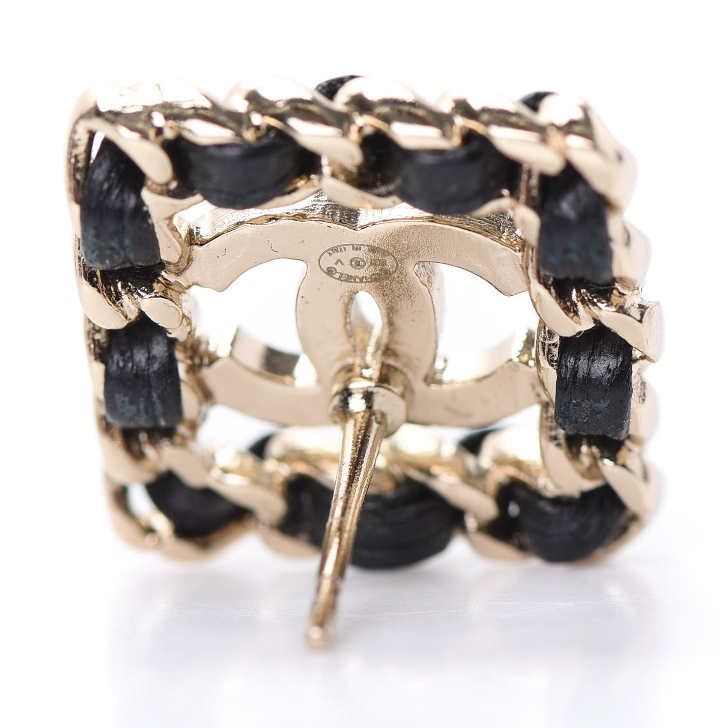 Crystal Lambskin Chain Sergeant Stud Earrings Black Gold