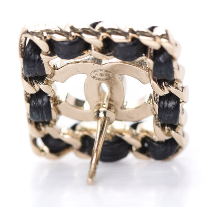 Chanel Crystal Lambskin Chain Sergeant Stud Earrings Black Gold 4 of 5