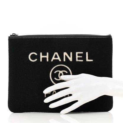 Chanel Wool Medium Deauville Cosmetic Pouch Black 2 of 7