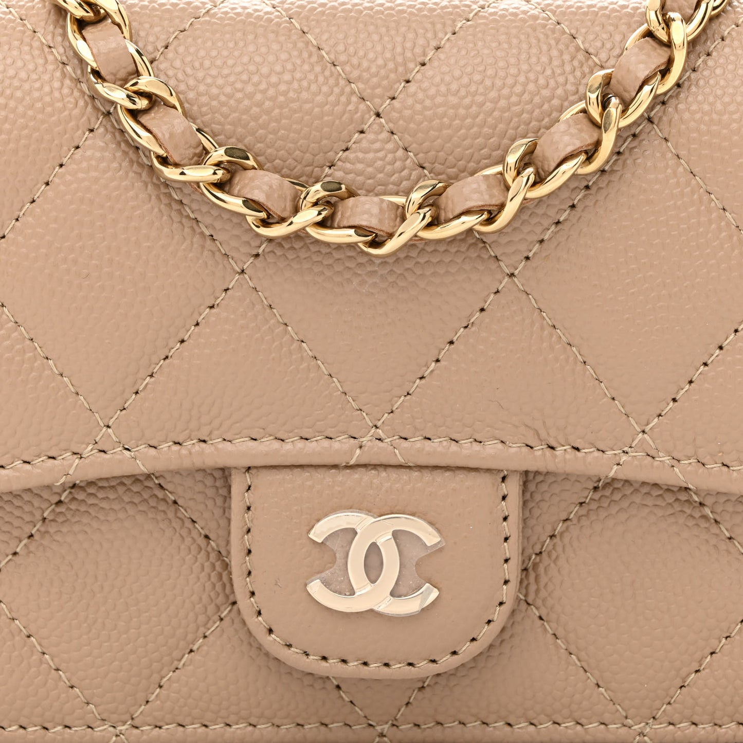 Caviar Quilted Mini Chain Bag Dark Beige