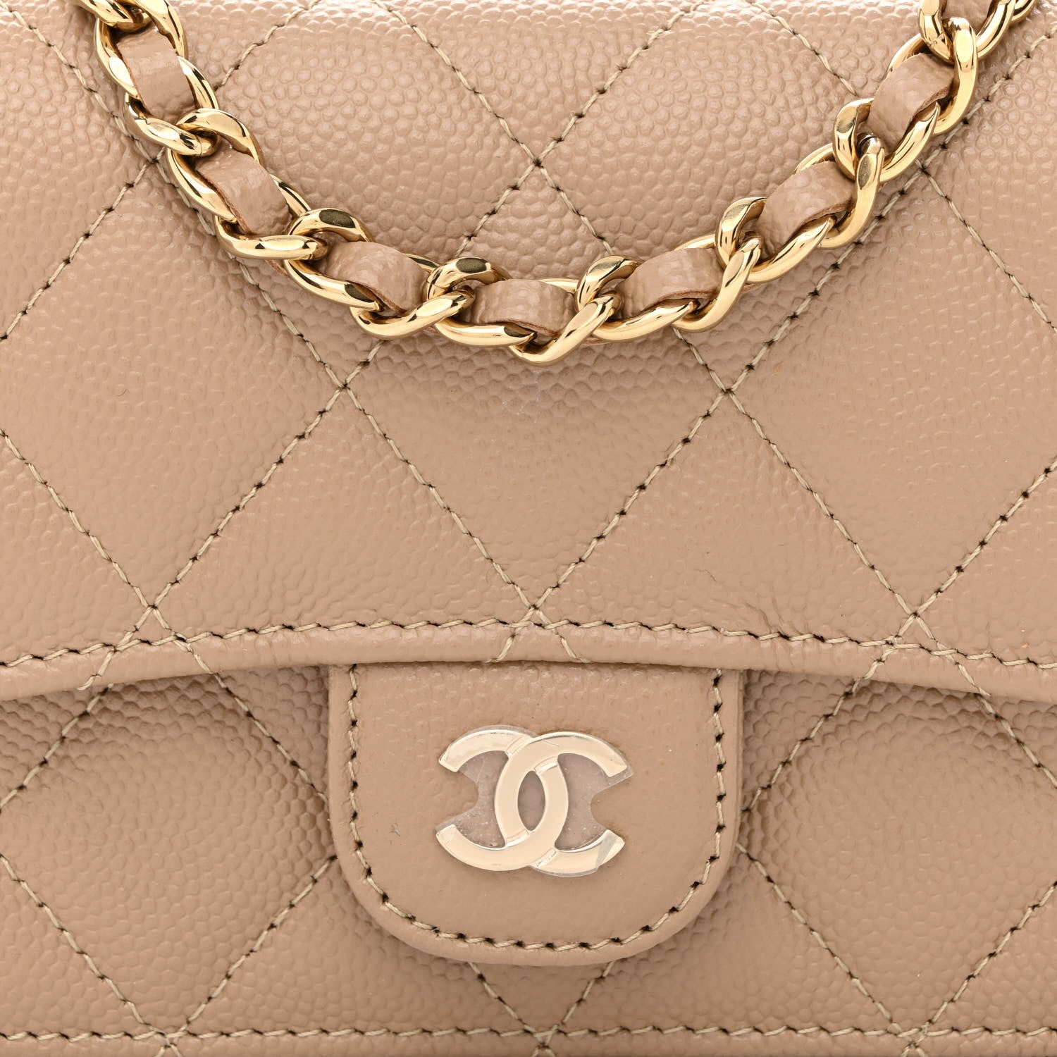 Chanel Caviar Quilted Mini Chain Bag Dark Beige 9 of 12