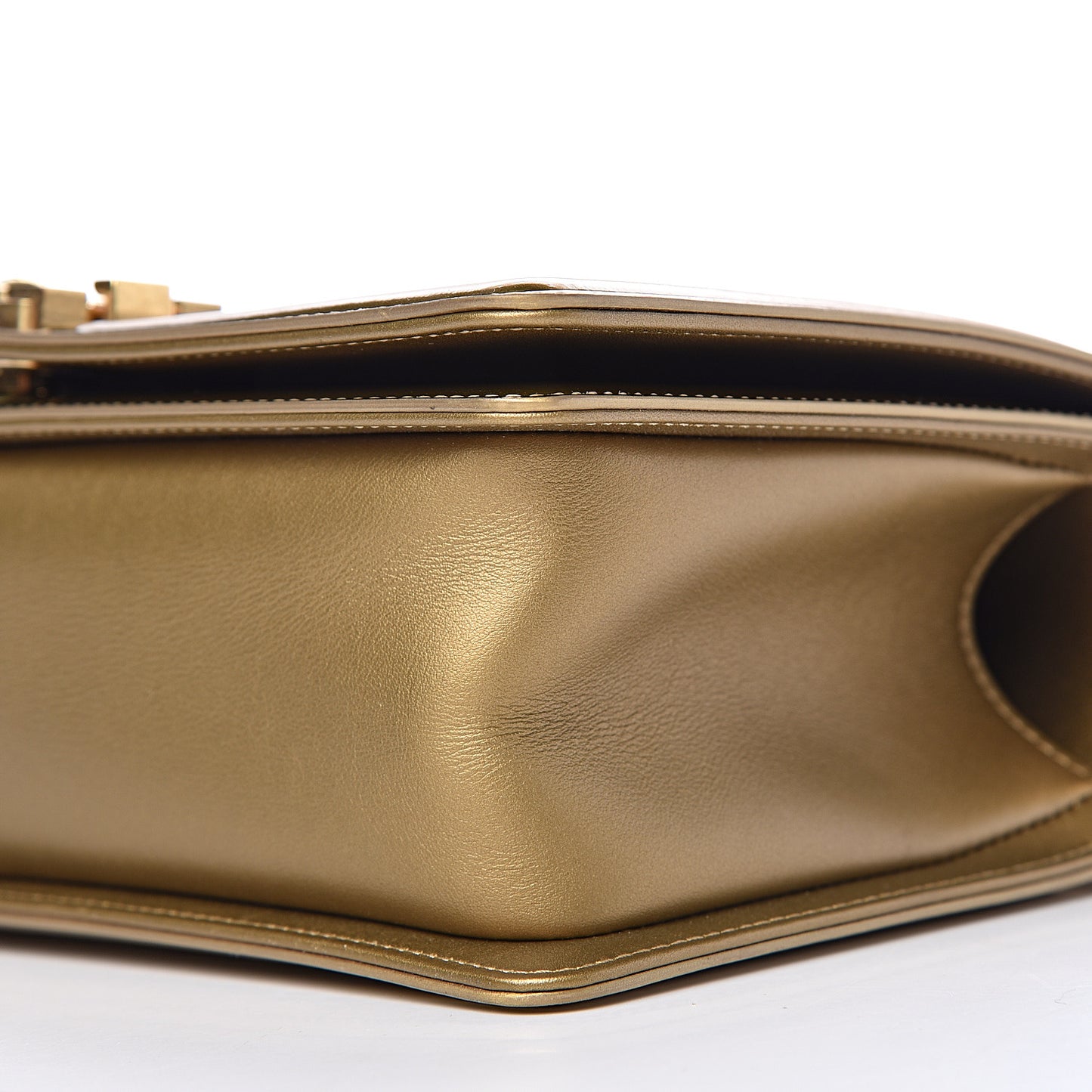Metallic Patent Calfskin Quilted Medium Boy Flap Gold