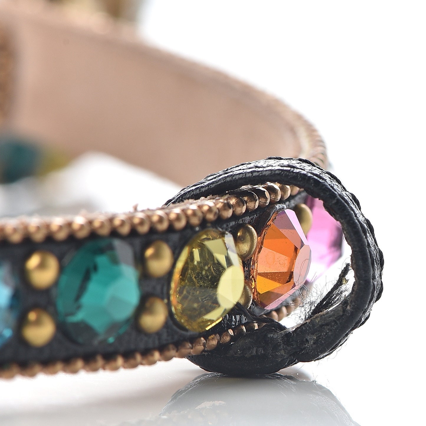 Calfskin Crystal Embellished Double G Choker Necklace Multicolor