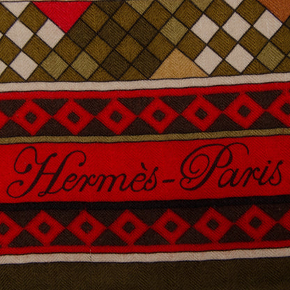 Hermes Cashmere Silk Colliers de Chiens Shawl 140 Black Rouge Kaki 8 of 9
