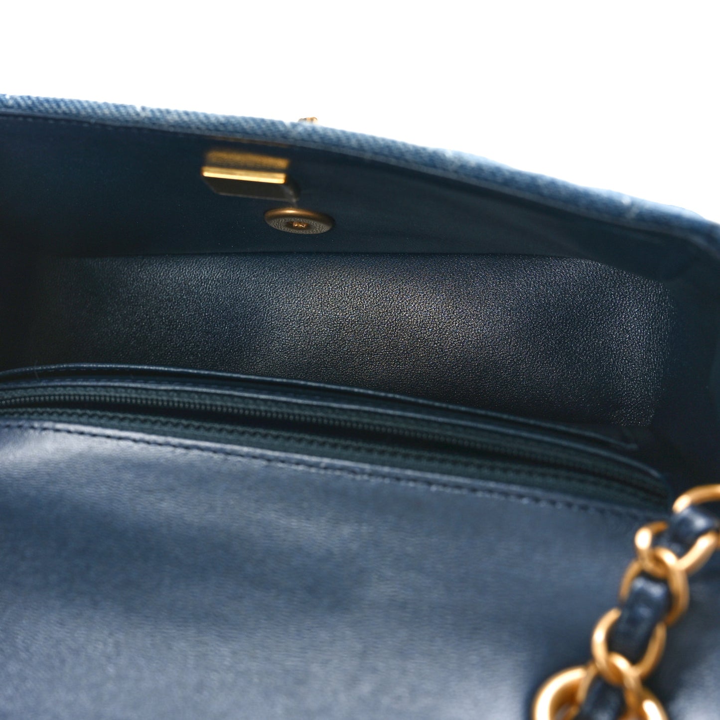 Washed Denim Quilted Mini Rectangular Flap Blue