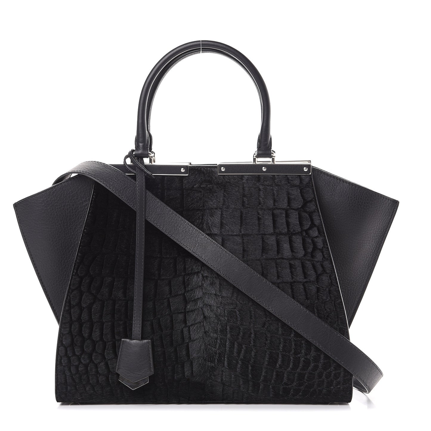 Vitello Pelo Flamingo Crocodile Embossed Petite 3Jours Tote Black