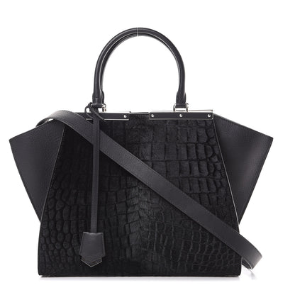 Fendi Vitello Pelo Flamingo Crocodile Embossed Petite 3Jours Tote Black 1 of 12