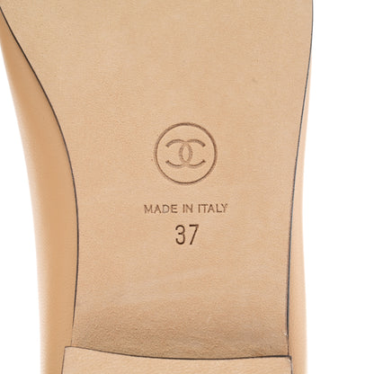 Chanel Lambskin Cap Toe CC Ballerina Flats 37 Beige Black 8 of 10