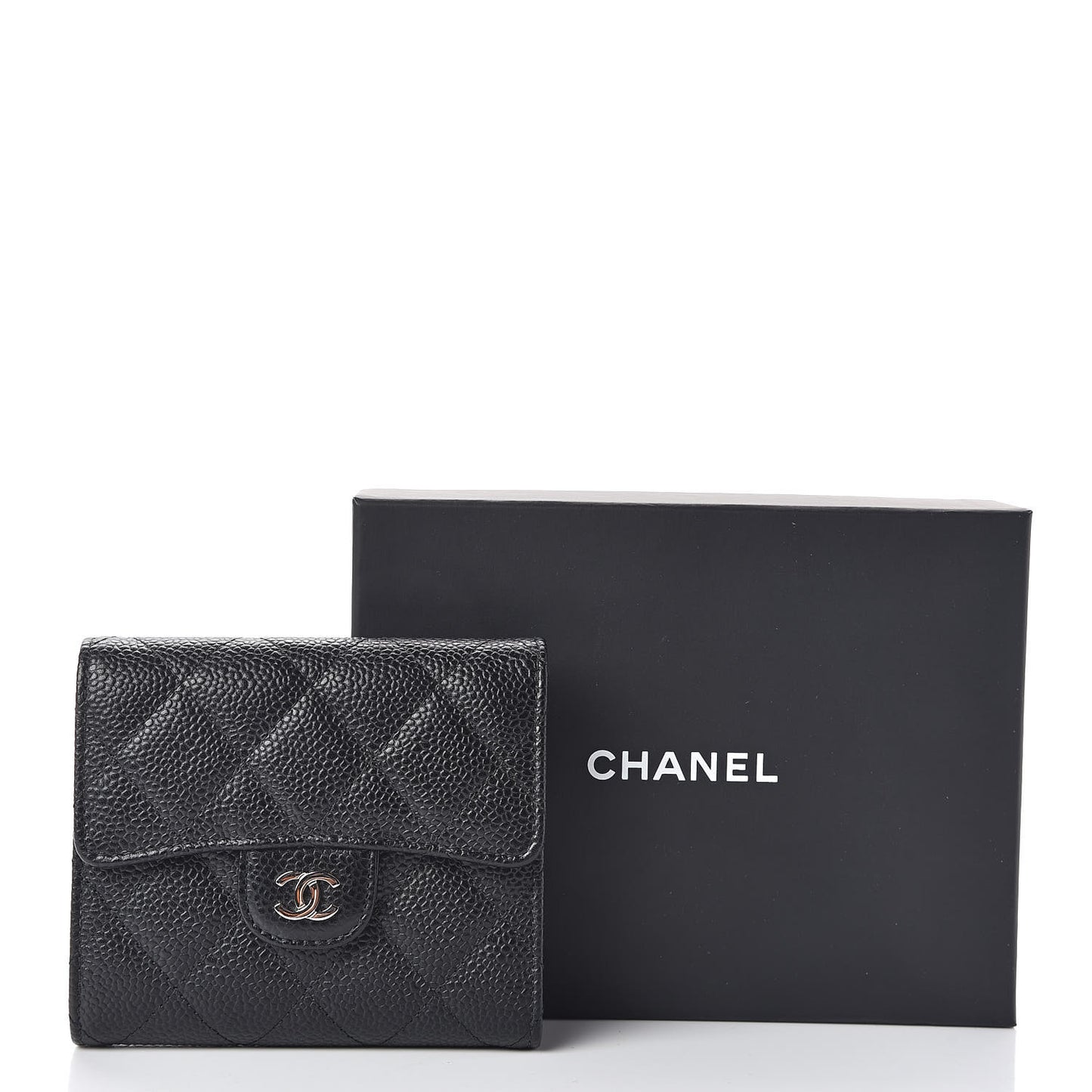 Caviar Quilted Compact Flap Wallet Black