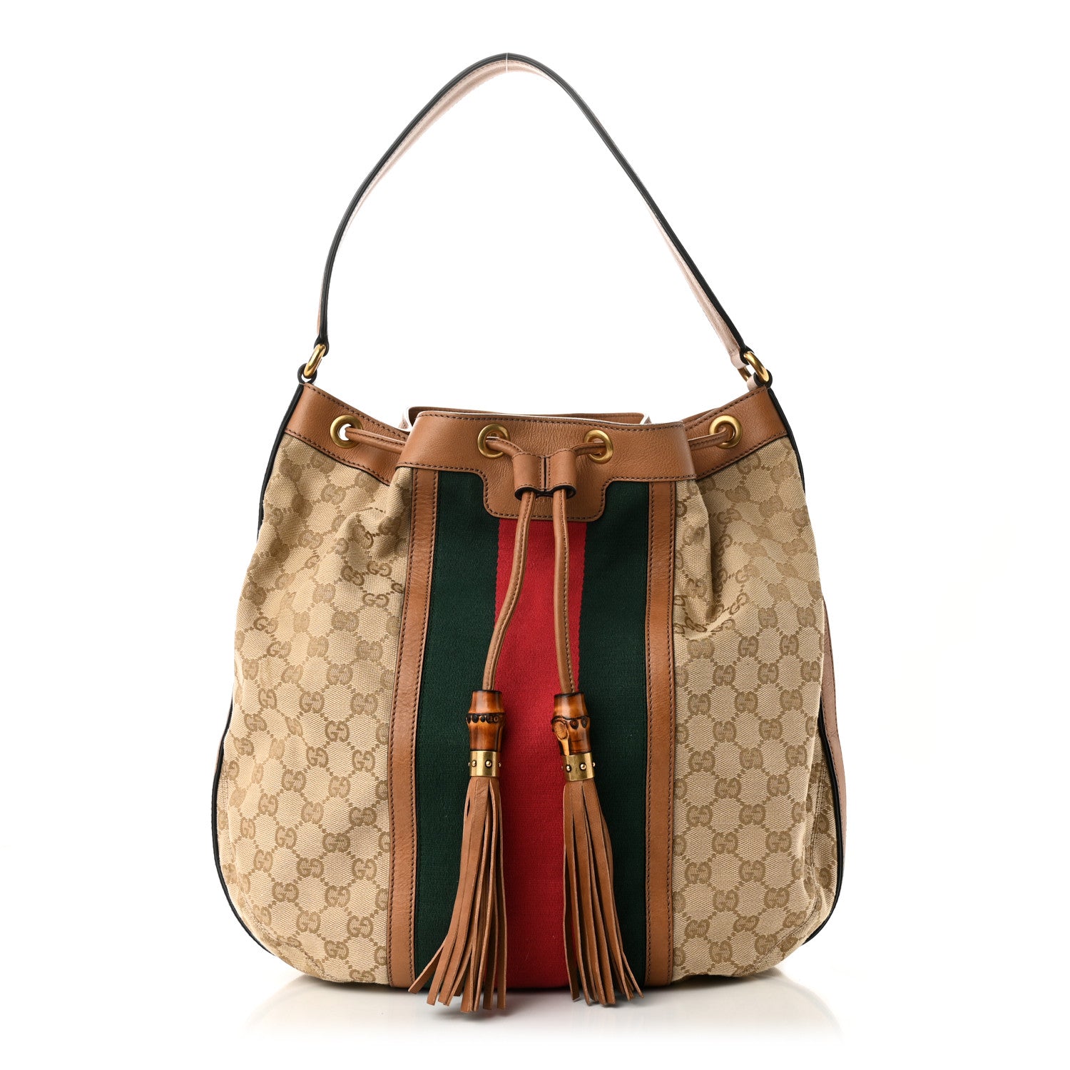 Gucci Monogram Web Rania Drawstring Shoulder Bag Sand 1 of 10