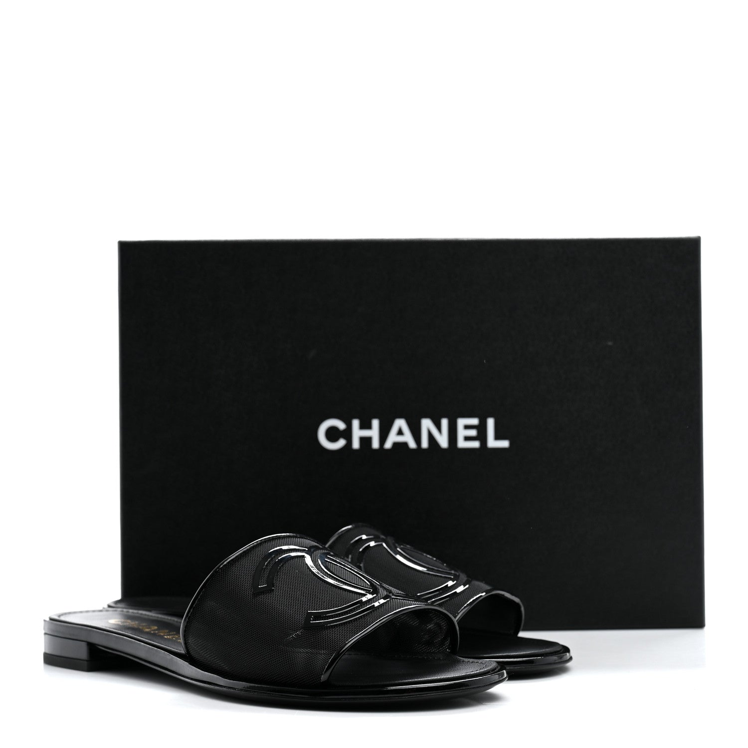 Chanel Mesh Patent Calfskin CC Mules 38.5 Black 9 of 9