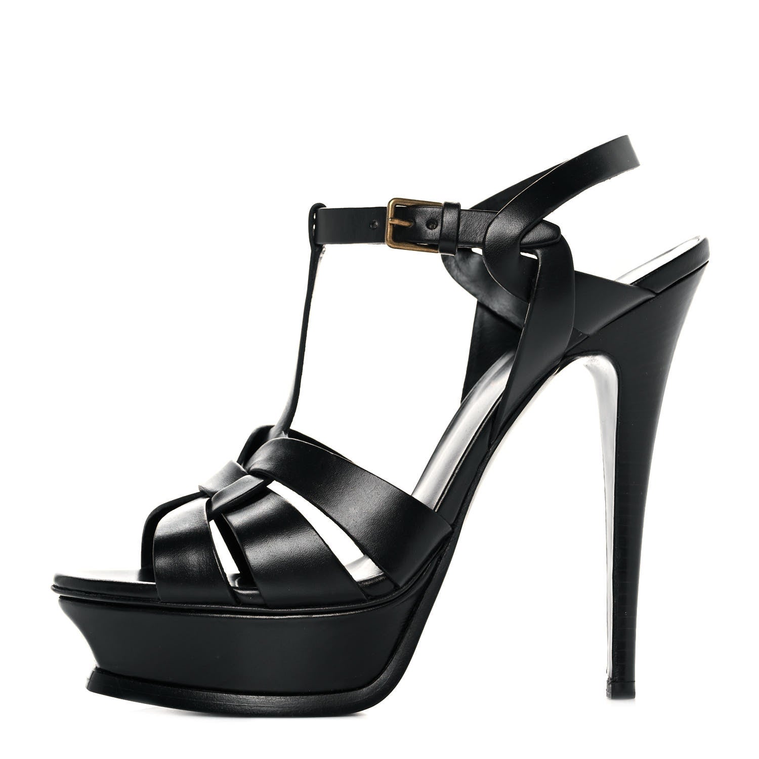 Saint Laurent Calfskin Tribute 105 Platform Sandals 38 Black 1 of 9