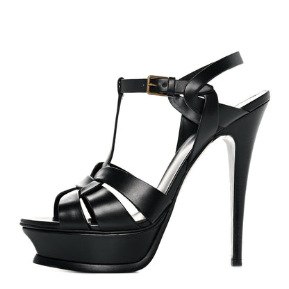 Saint Laurent Calfskin Tribute 105 Platform Sandals 38 Black 1 of 9