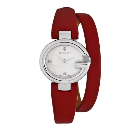 Gucci Stainless Steel Calfskin Diamond Mother of Pearl 27mm Guccissima Double Wrap Quartz Watch 1 of 5