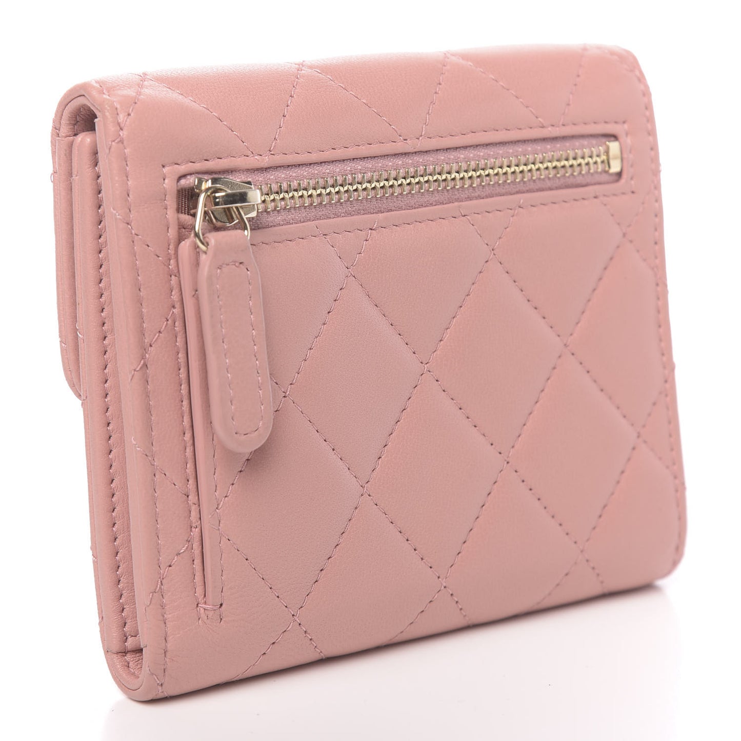 Lambskin Quilted Small Compact Wallet Pink