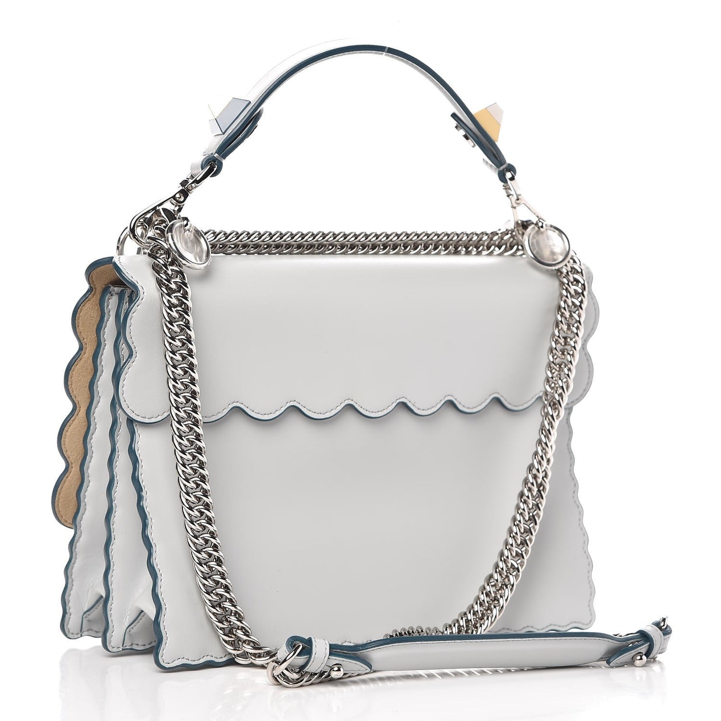 Vitello Liberty Scalloped Studded Kan I Shoulder Bag Grigio Perla