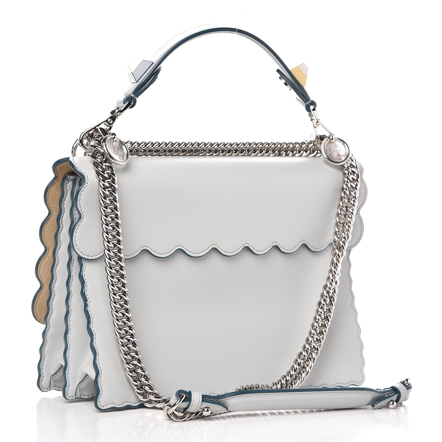 Fendi Vitello Liberty Scalloped Studded Kan I Shoulder Bag Grigio Perla 4 of 11