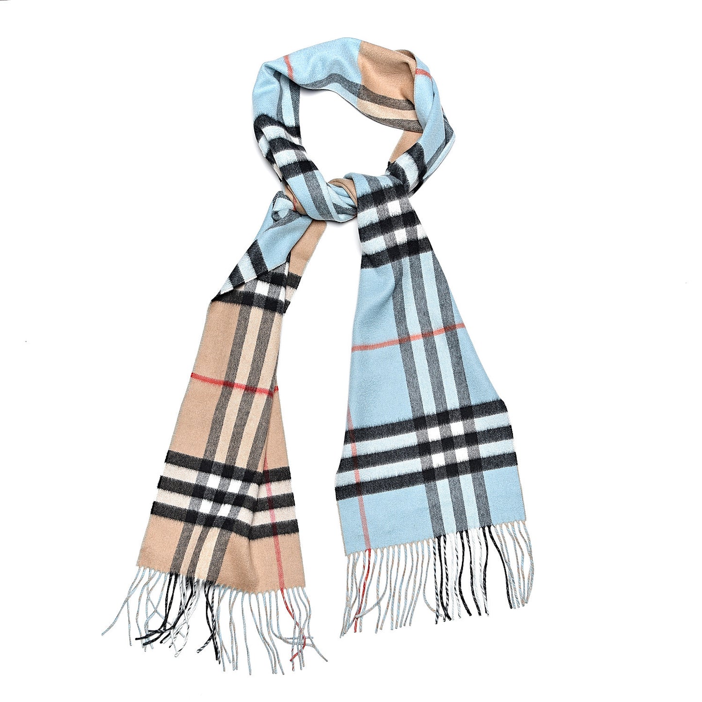 Cashmere Giant Check To Check Reversible Fringe Scarf Pale Peridot Blue
