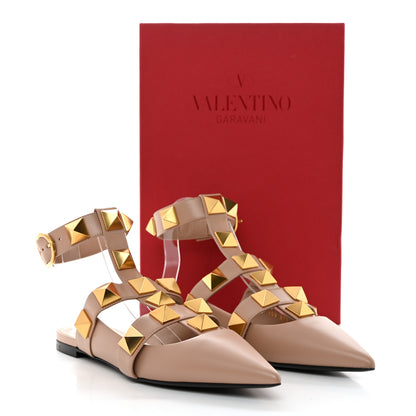 Valentino Garavani Calfskin Roman Stud Ankle Strap Flat Mules 37.5 Rose Cannelle 9 of 9