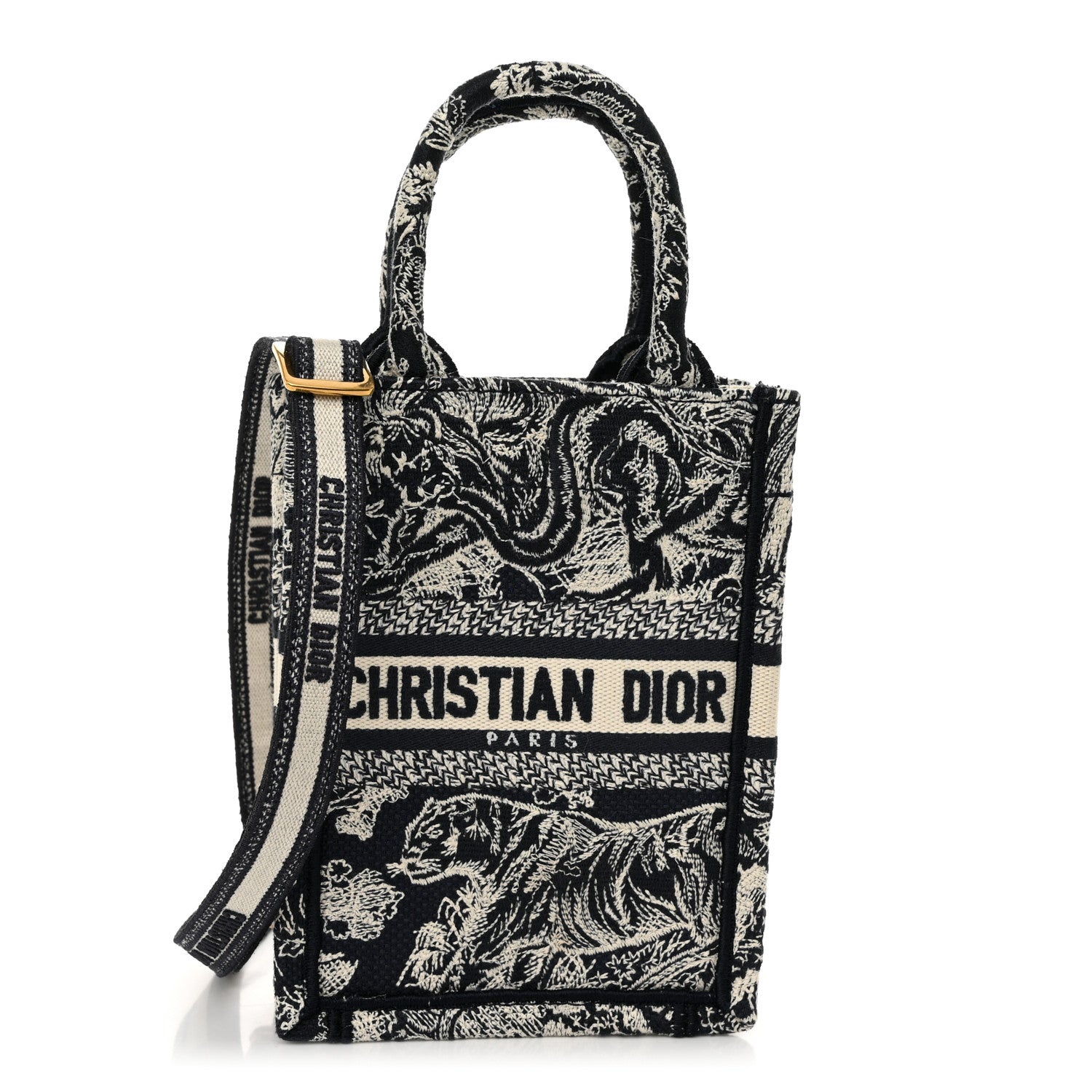 Christian Dior Canvas Toile de Jouy Reverse Embroidered Mini Book Tote Phone Bag Blue 1 of 11