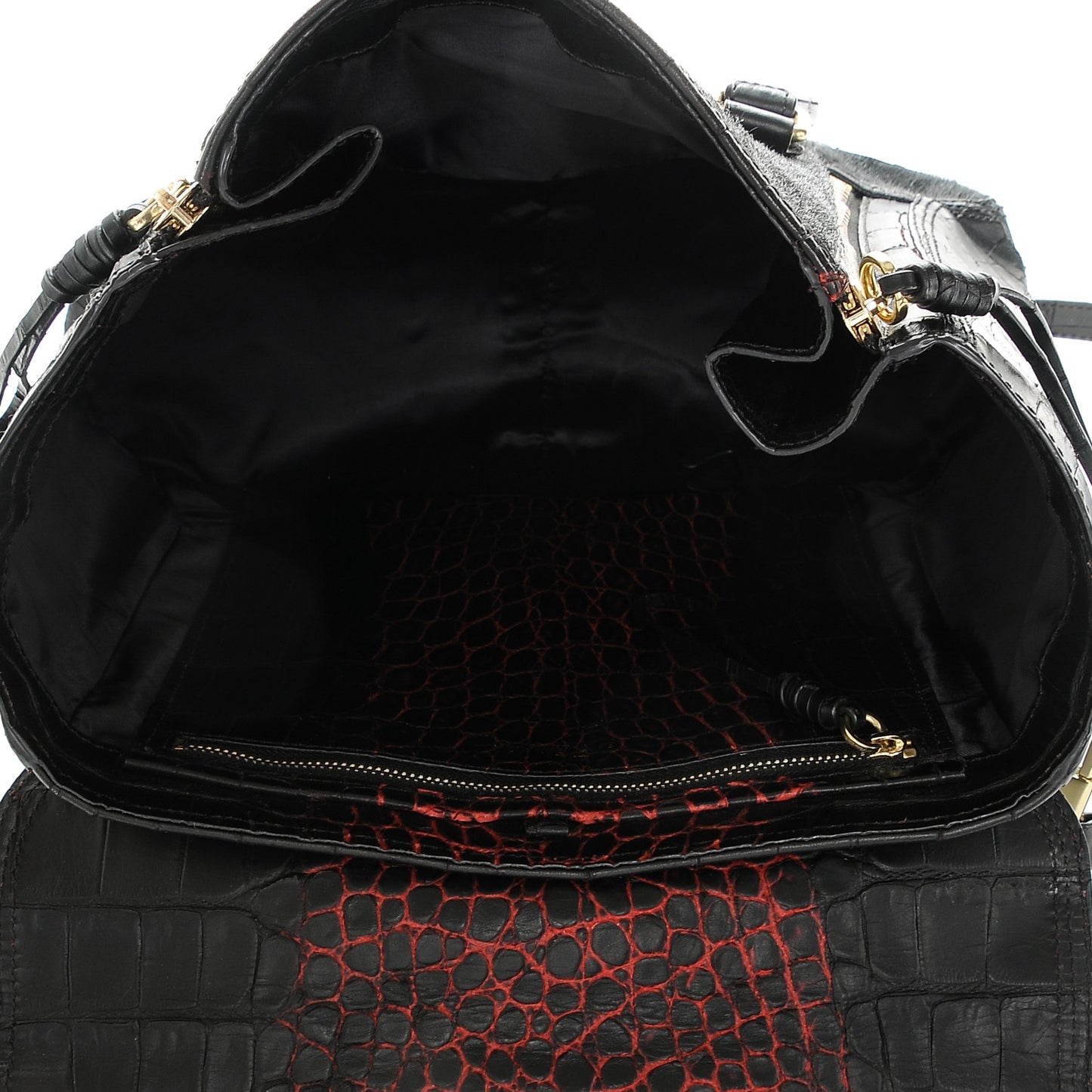 3.1 Calf Hair Calfskin Crocodile Embossed Medium Pashli Satchel Antique Red Black